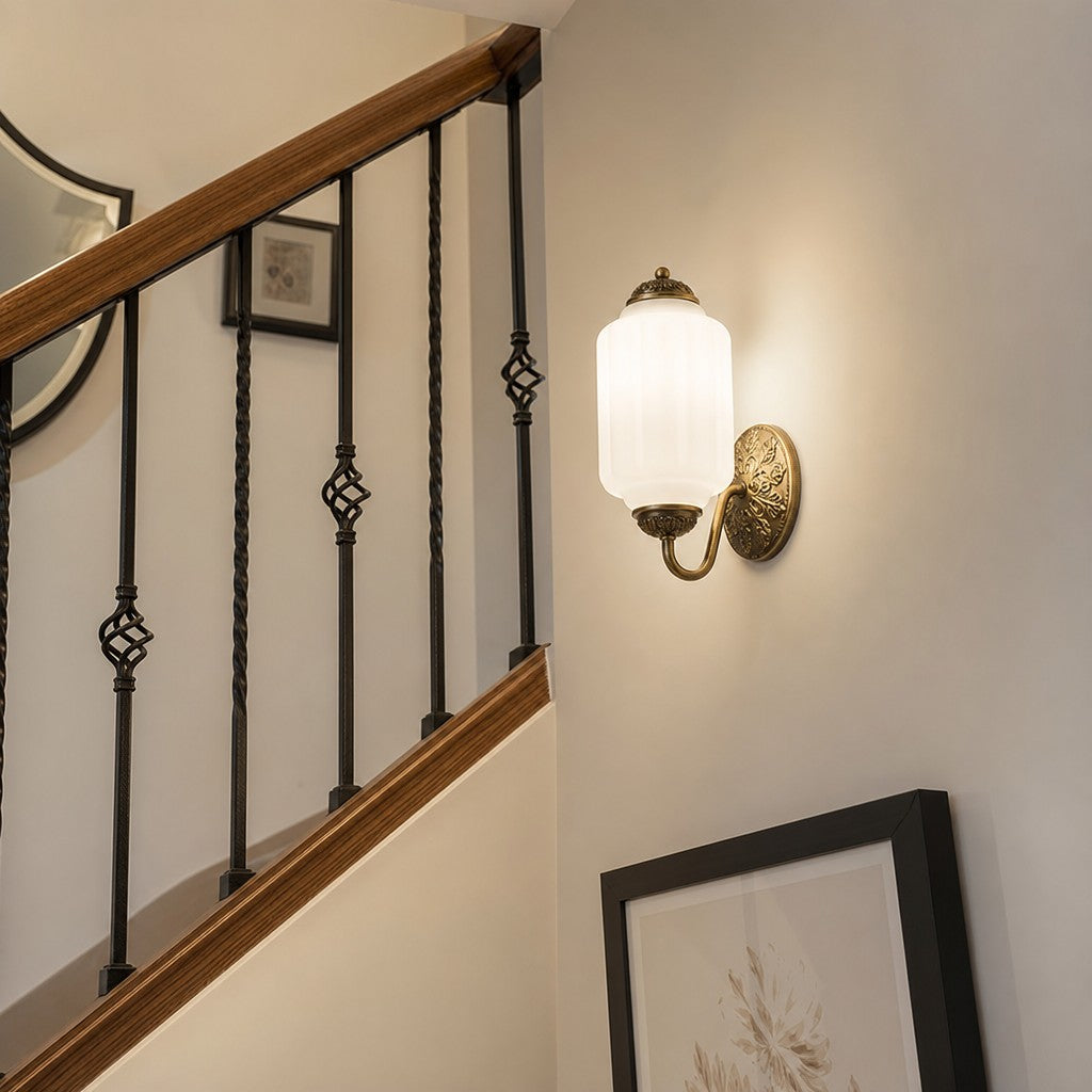 Eloise Vintage Scalloped Milk Glass Wall Sconce - Modern Accent Lighting for Bathroom and Bedroom