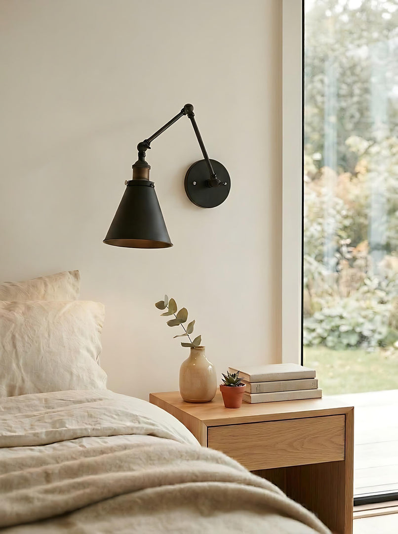 Apliques de pared para dormitorio con brazo oscilante de metal Conique - Lámpara industrial con brazo oscilante, aplique de pared ajustable 
