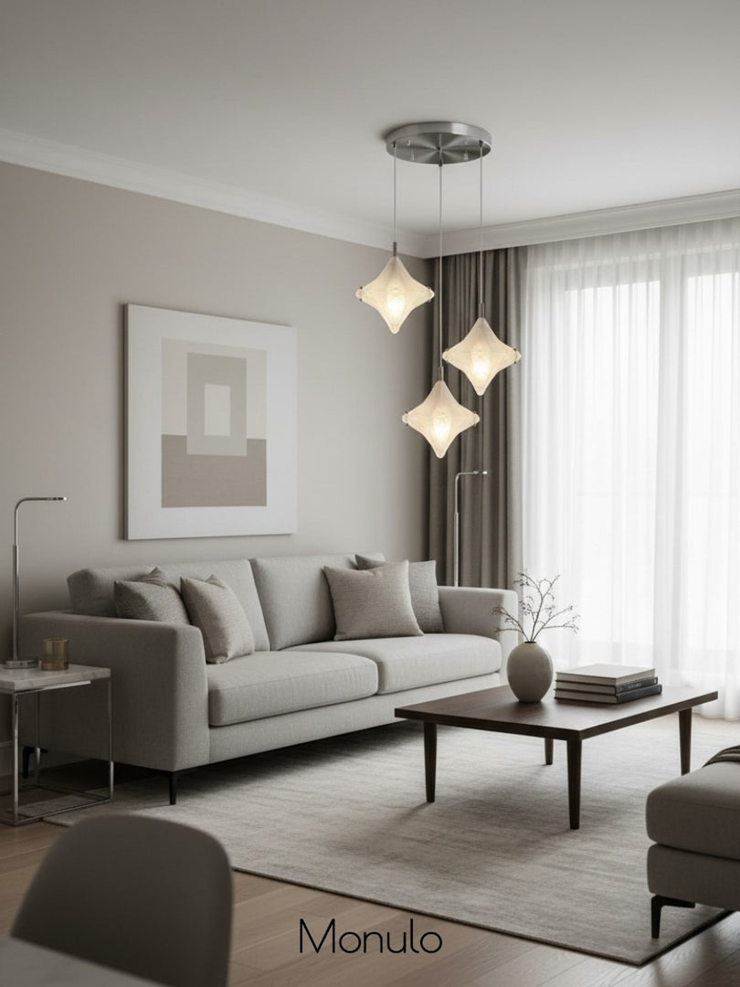 Art Deco Star Staircase Pendant Light – Frosted Glass Hanging Fixture –  Astris Altair