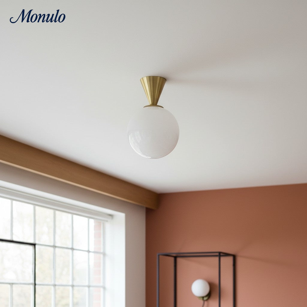 Ulvara Metal Conical Spherical Ceiling Light — Modern Minimal Flush Mount Ceiling Light for Bedrooms & Hallways