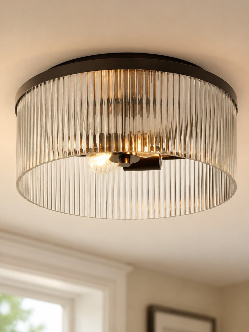 Bravira Elegant gerippte Glas-Deckenleuchte – moderne flache Leuchte für Schlafzimmer