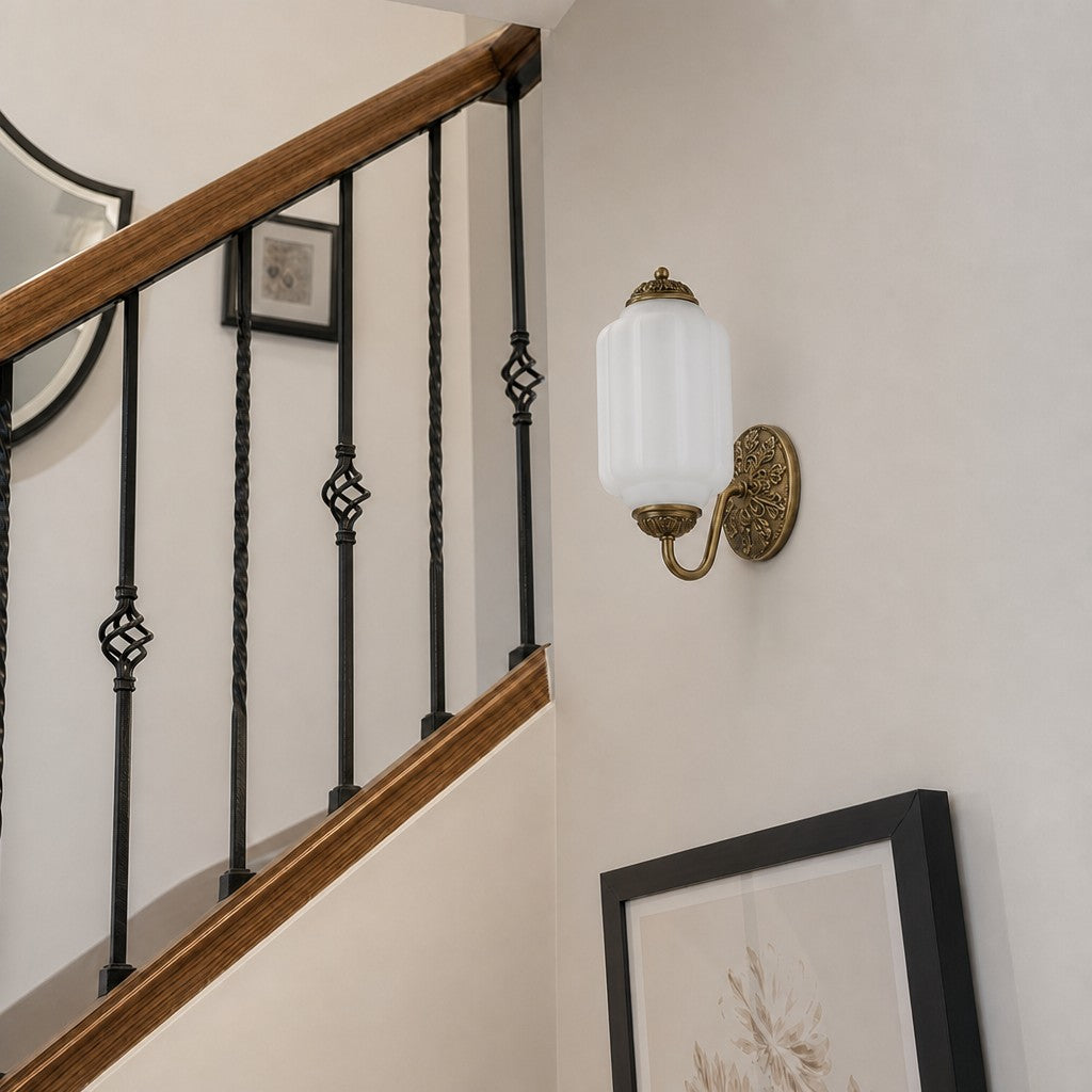 Eloise Vintage Scalloped Milk Glass Wall Sconce - Modern Accent Lighting for Bathroom and Bedroom
