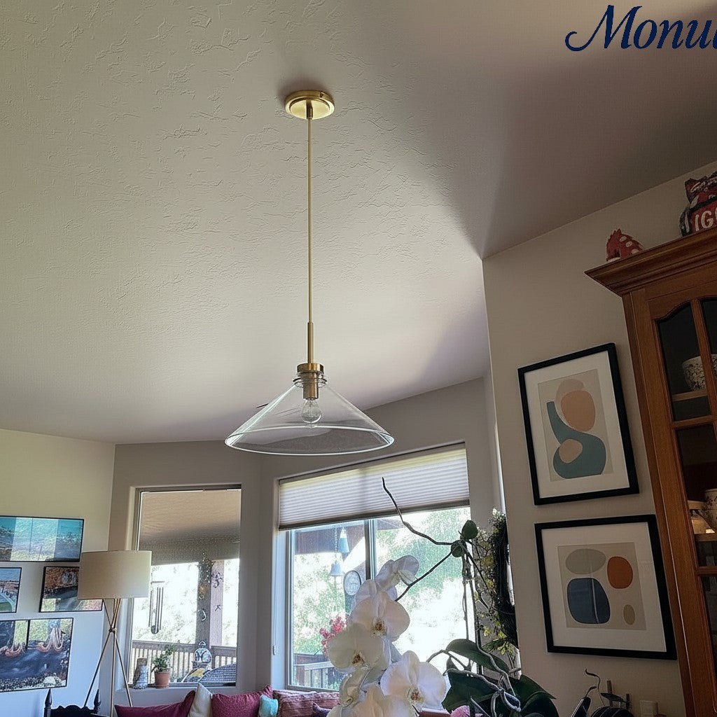 Lámpara colgante cónica Aurenza de estilo rústico moderno: iluminación regulable para cocina y entrada.