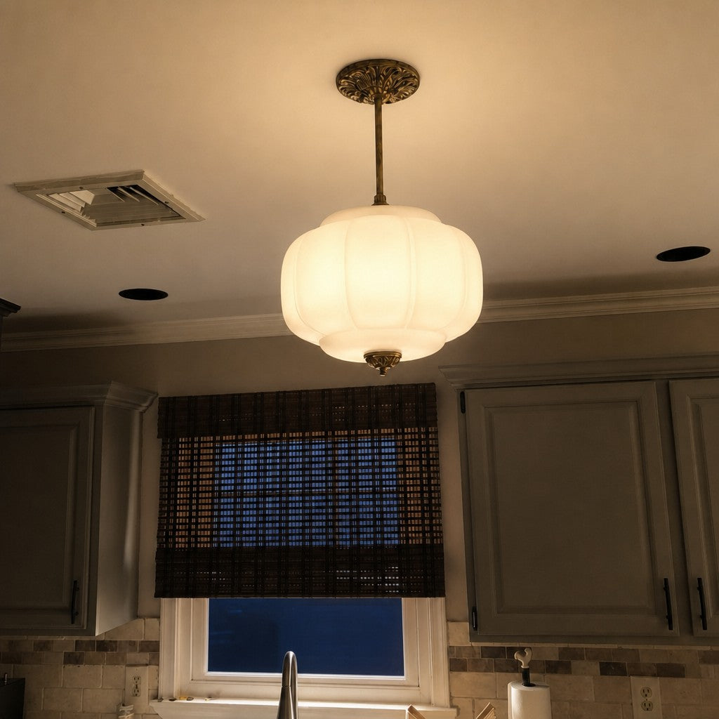 Eloise Scallop Vintage Milk Glass Semi-Flush Mount Pendant Light