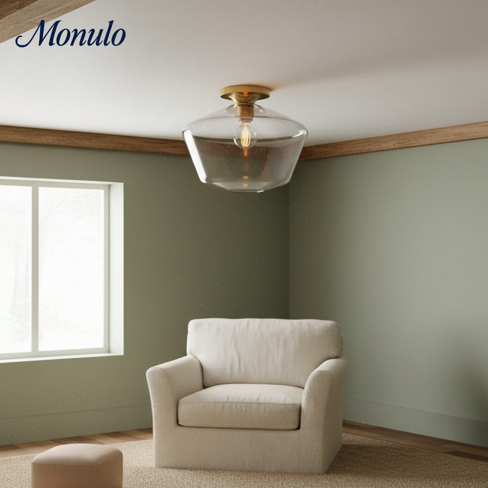 Merin Clean-Line Glass Flushmount Fixture — Contemporary Ceiling Light for Kitchens & Living Rooms