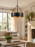 Load image into Gallery viewer, Velara Round Black Drum Pendant Light - Industrial Vintage Style for Dining Room or Living Room