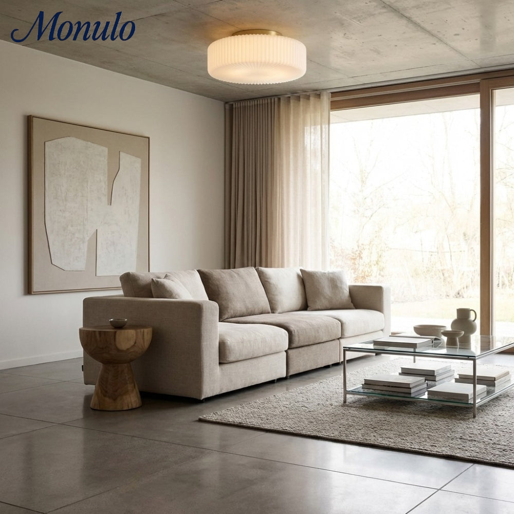 Lunorib Lámpara de Techo Acanalada Blanca Lechosa - Lámpara de Vidrio Moderna para Dormitorio