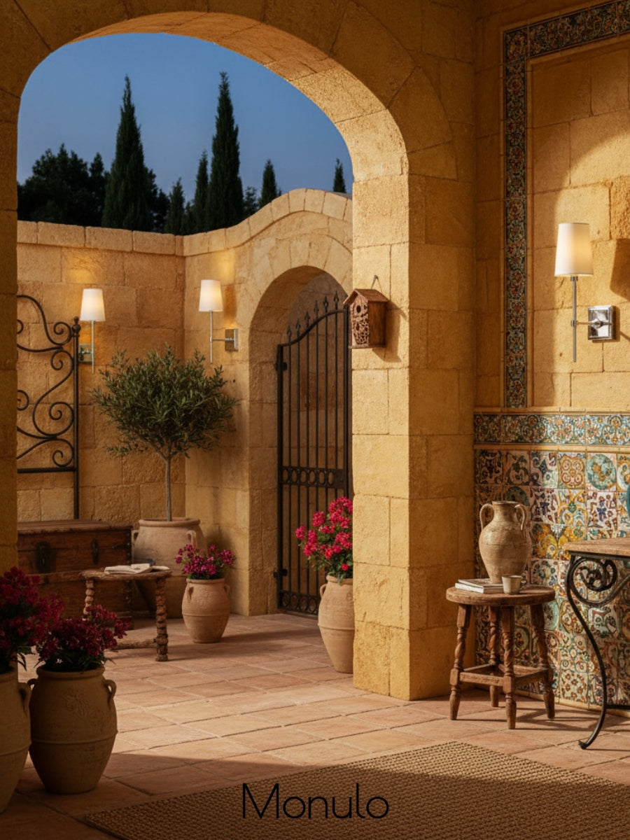 Lámpara de pared Rowan con pantalla de lino blanco elegante – Lámpara de pared retro de metal para dormitorio y pasillo