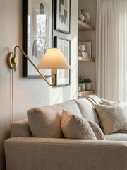 Diora Linen Shade Plug-In Sconce - Champagne Bronze Adjustable Arm