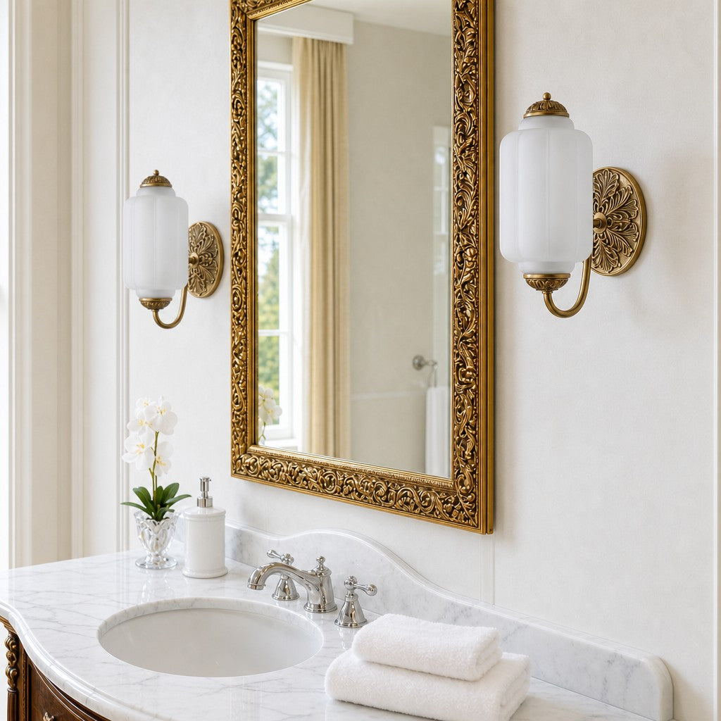 Eloise Vintage Scalloped Milk Glass Wall Sconce - Modern Accent Lighting for Bathroom and Bedroom
