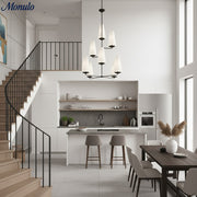 Lustre vertical à plusieurs têtes en étages Rowan - Métal moderne et tissu pour salons et halls d'entrée