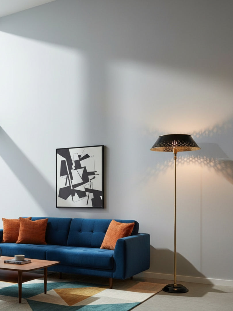 Auriglow Retro Perforated Floor Lamp - Brass Living Room Accent Light