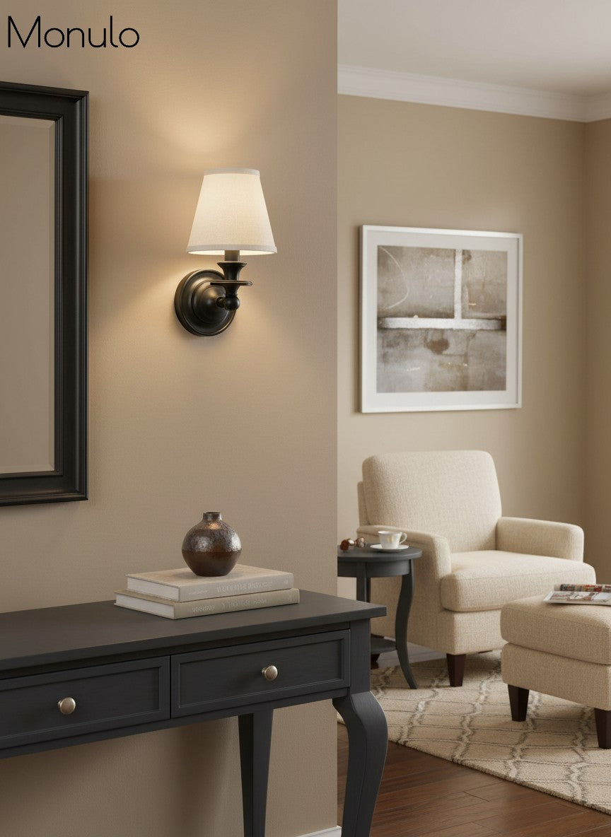 Rowan Drum Shade Wall Sconce – Fabric Sconce Light for Cozy Cottage Lighting