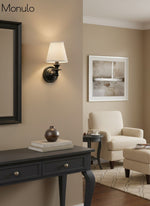 Cargar imagen en el visor de la Galería, Aplique de pared Rowan con pantalla cilíndrica – Aplique de tela para una iluminación acogedora de estilo rústico
