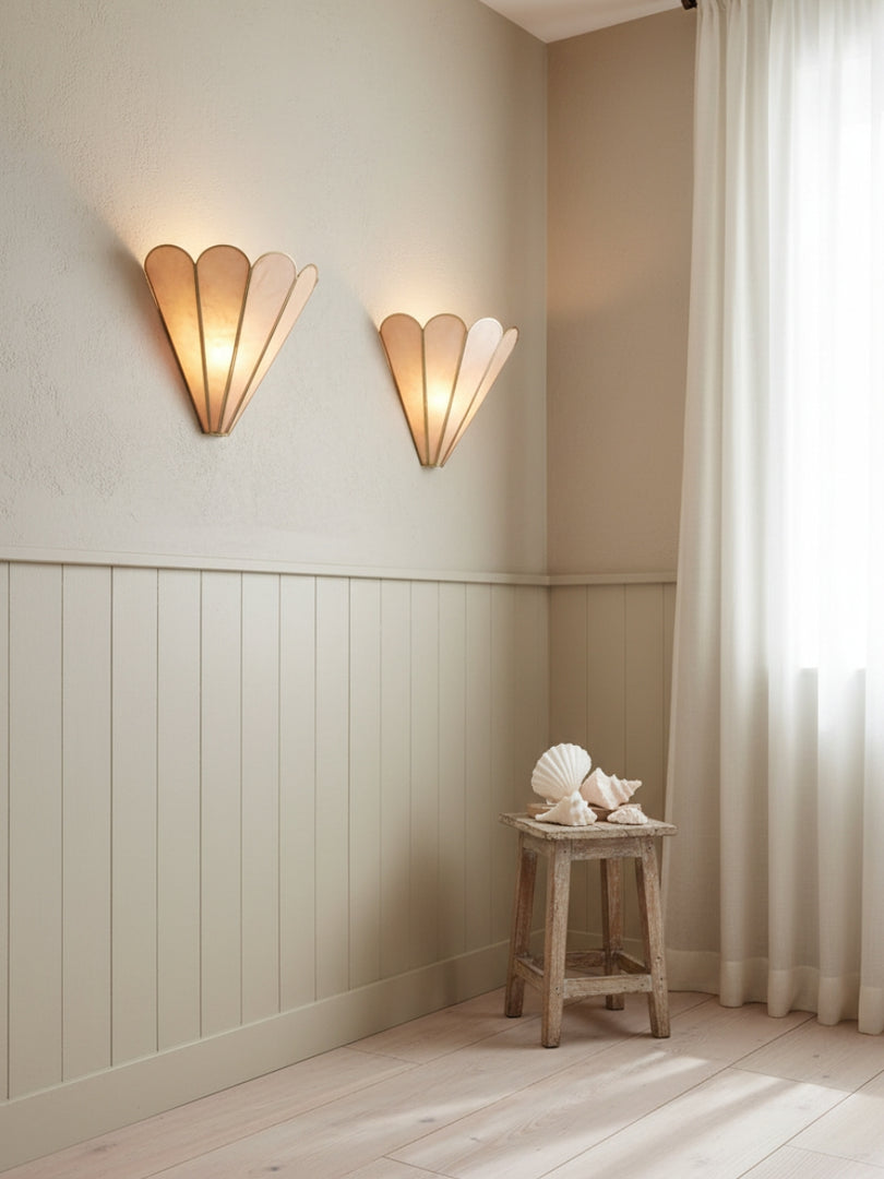 Lumica Retro Faceted Sconce - Brass Capiz Shell Wall Light for Bedroom