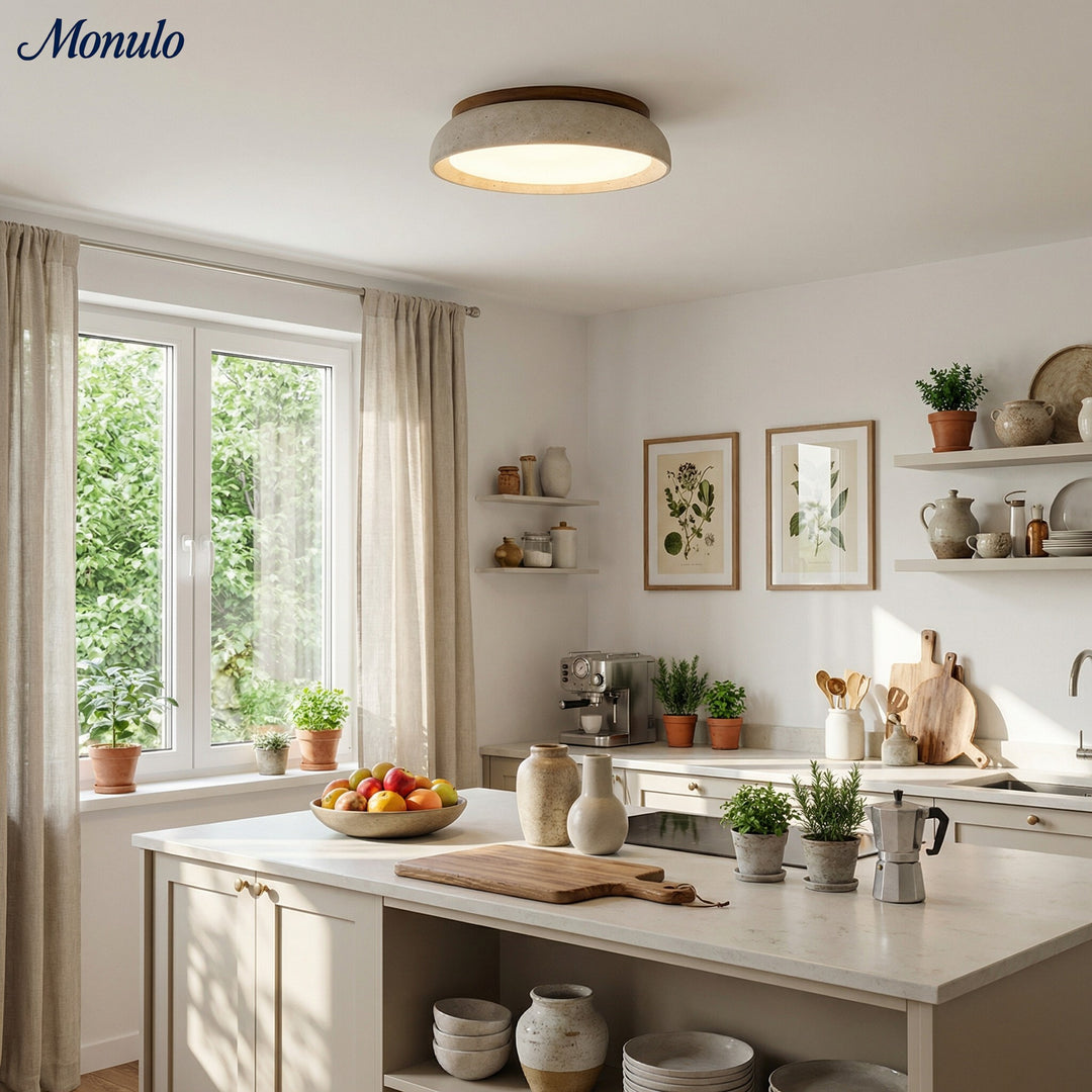 Travira Sculptural Travertine Ceiling Fixture - Soft Ambient Light for Bedroom Living Room or Entryway