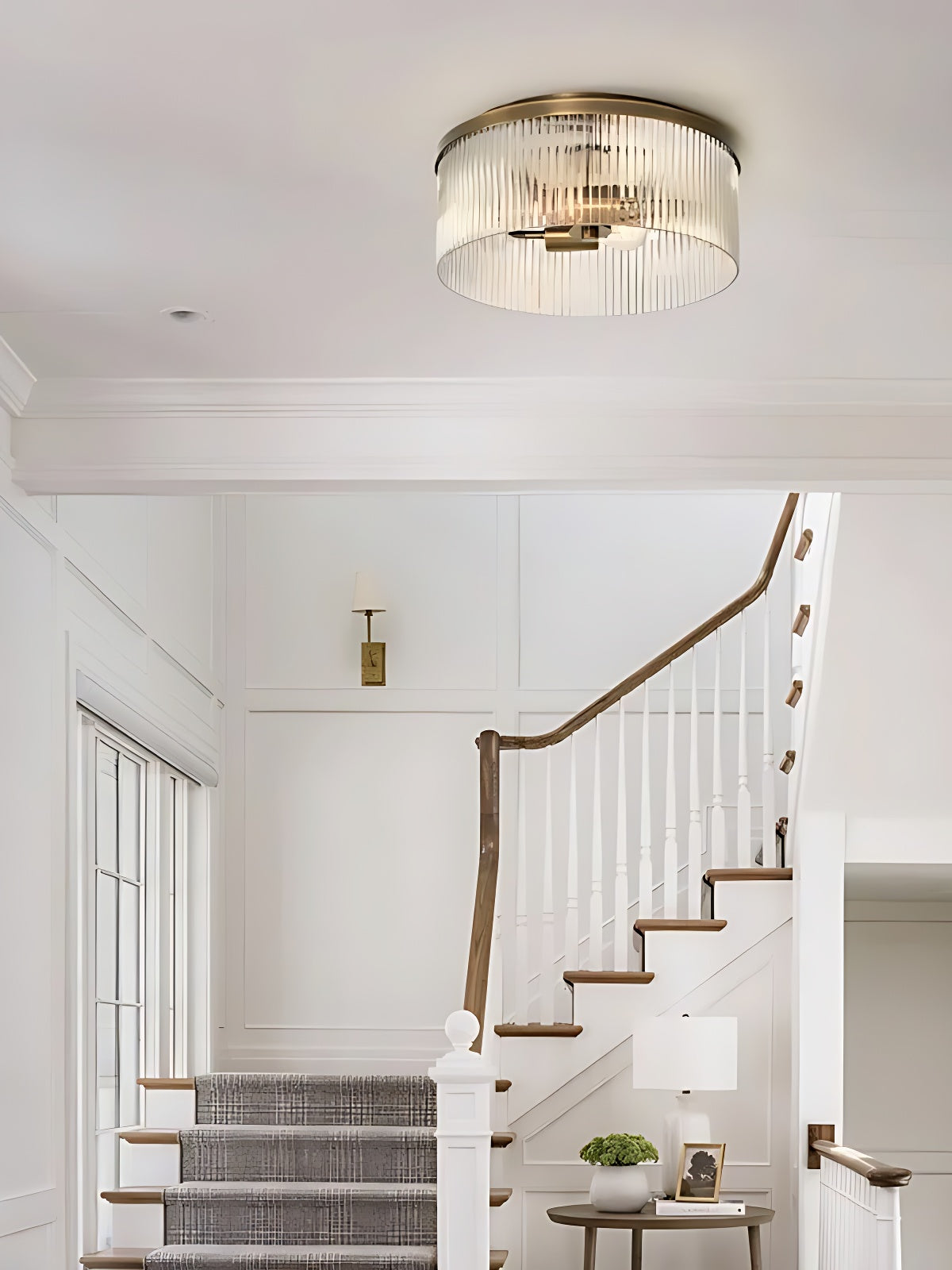 Bravira Elegant Ribbed Glass Flush-Mount Ceiling Light – Modern Low-Profile Fixture for Bedroom