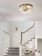 Bravira Elegant Ribbed Glass Flush-Mount Ceiling Light – Modern Low-Profile Fixture for Bedroom