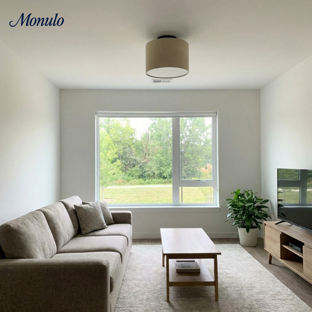 Lámpara de techo empotrada Jelvane Linen Drum: moderna lámpara de techo de tela para dormitorio