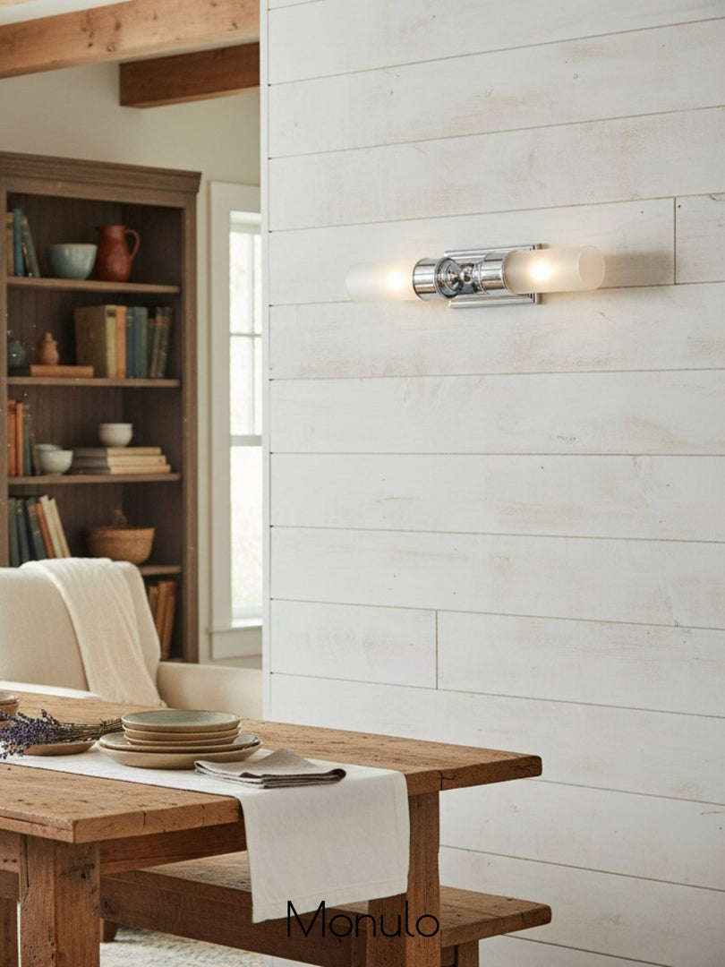 Kalvora Double Tube Wall Sconce - Aged Frosted Glass Vanity Light