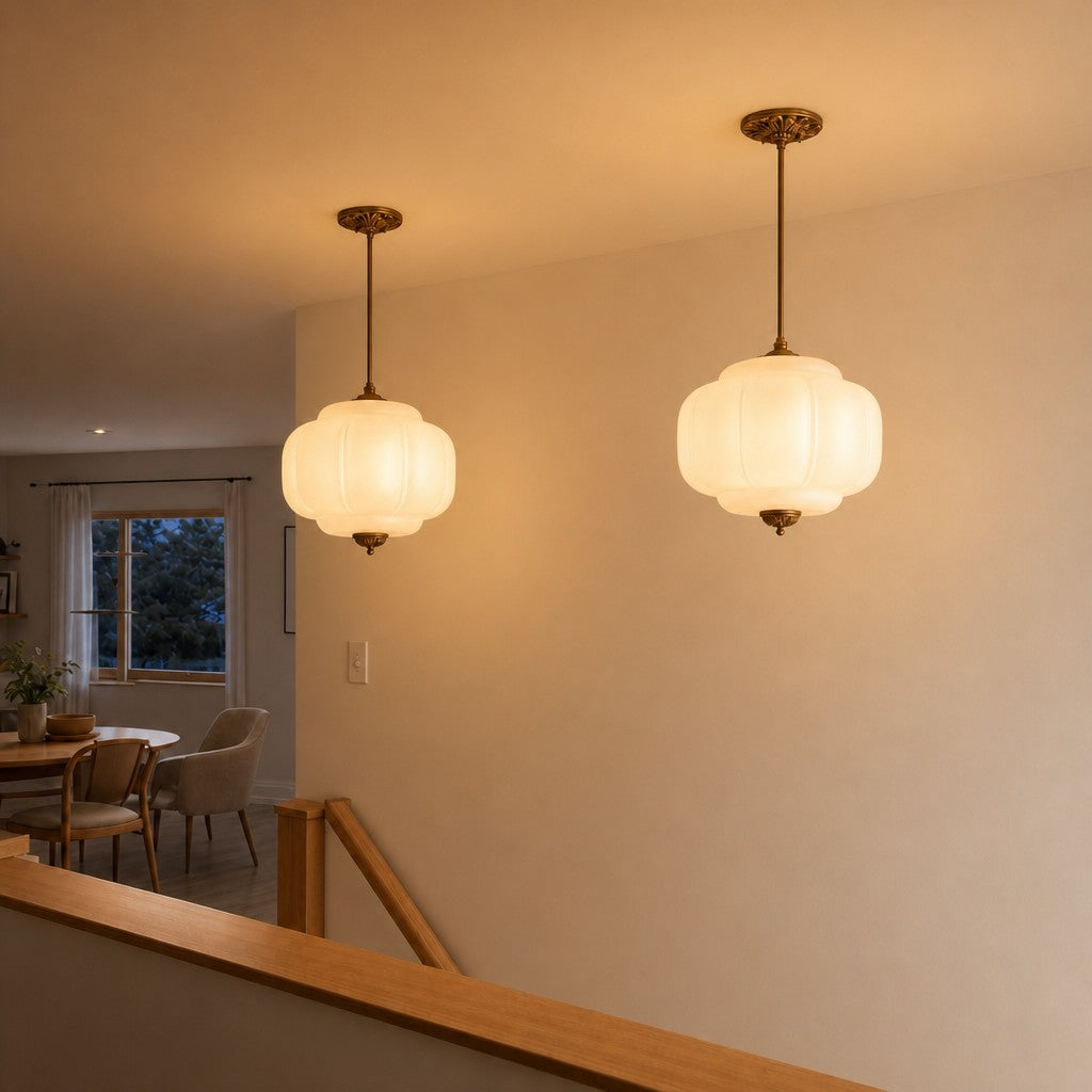 Eloise Scallop Vintage Milk Glass Semi-Flush Mount Pendant Light