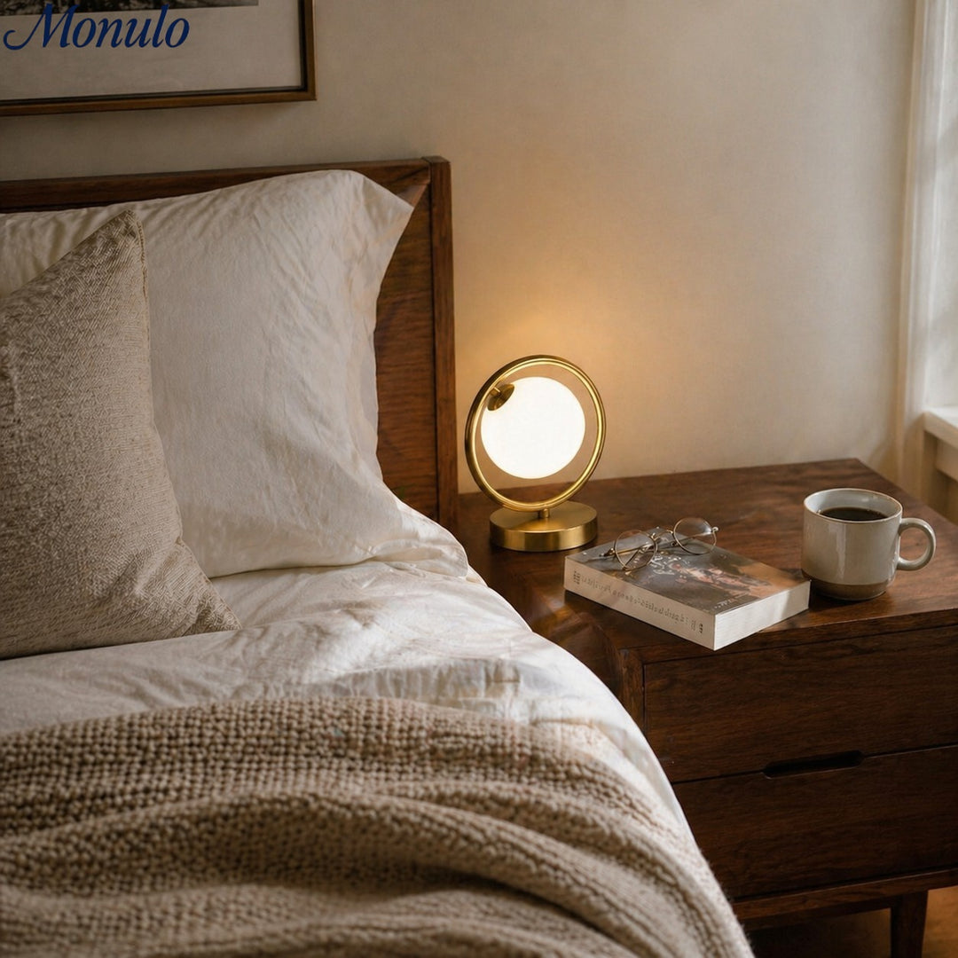 Modern Gold Frame Desk Lamp – Suspended Globe Light for Bedside and Home Office