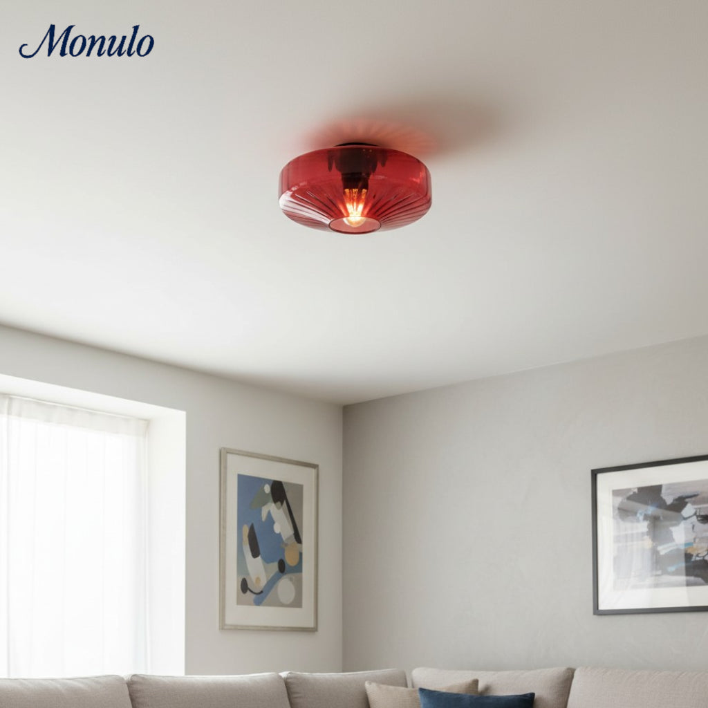 Lámpara de techo empotrada de vidrio ondulado multicolor vintage Verdoma - Lámpara de techo decorativa retro para cocina o pasillo