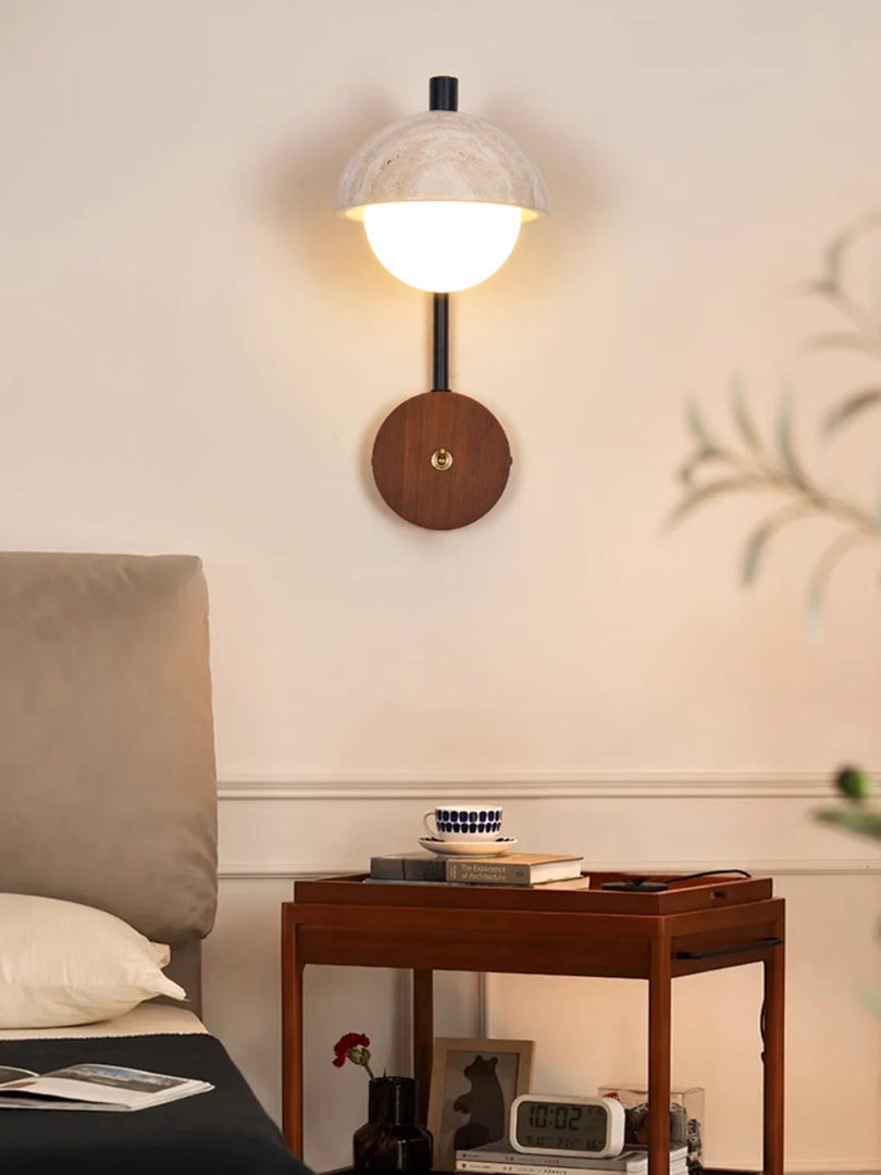 Wabi-Sabi Style Travertine Half-Sphere Design Wall Lamp for Living Rooms and Bedrooms