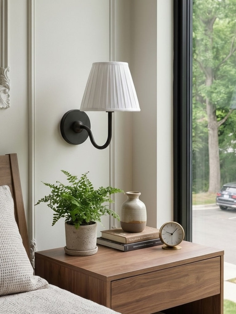 Luvora Fabric Shade Wall Sconce with Drum Shade - Classic Pleated Sconce Light