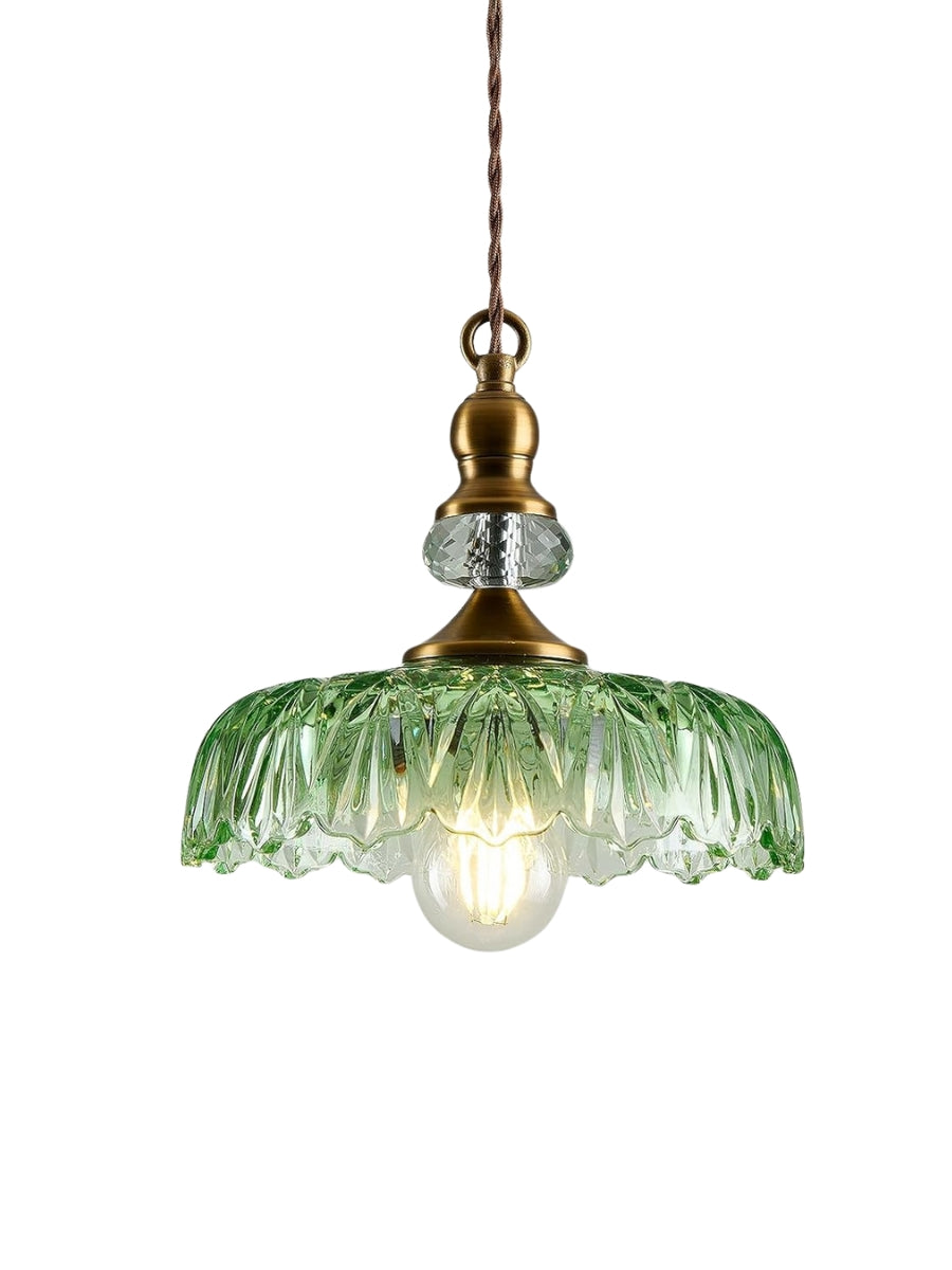 Vintage Brass Clear Glass Flower Pendant Light For Kitchen Island