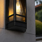 Cargar imagen en el visor de la Galería, Black glass outdoor wall sconce lower frame detail