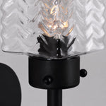 Load image into Gallery viewer, Close view of rippled glass shade with warm bulb