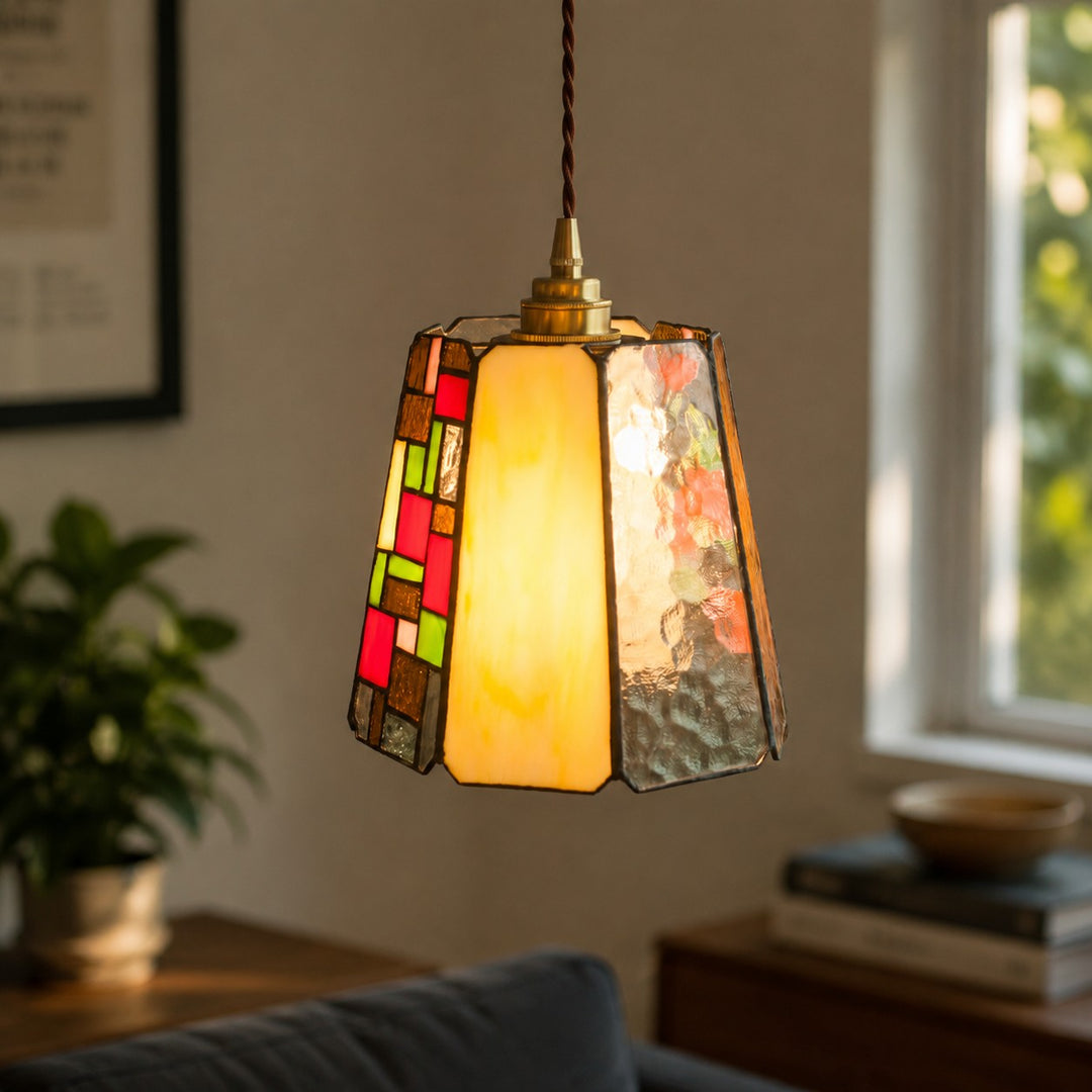 Vintage Rose Stained Glass Pendant Light