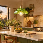 Cargar imagen en el visor de la Galería, Vintage Brass Puff-Skirt Glass Pendant Lamp