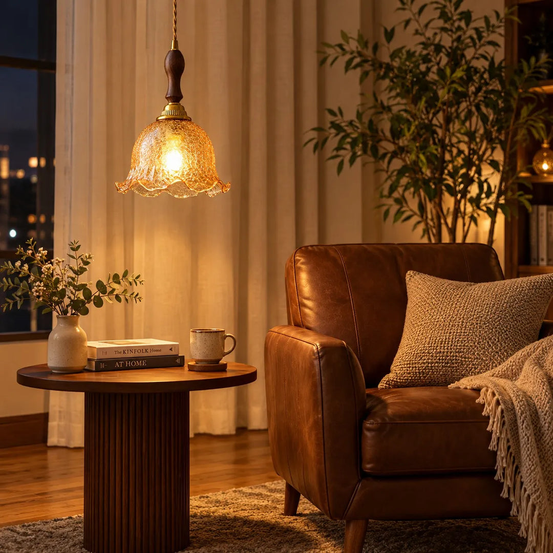 Crackle Glass Brass Pendant Light