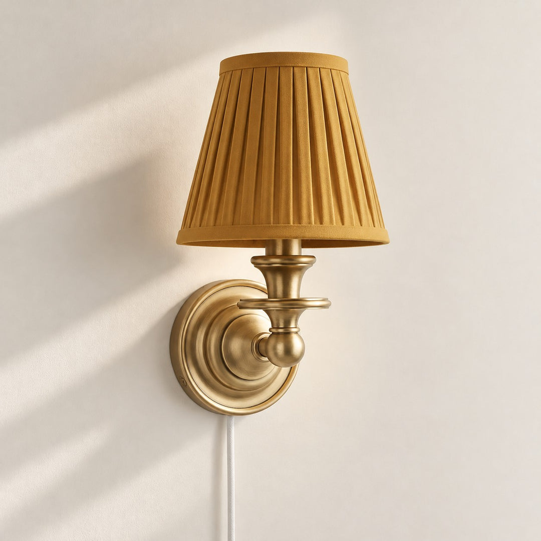 Rowan No-Wire Pleated Drum Shade Wall Sconce – Plug-In Fabric Wall Light
