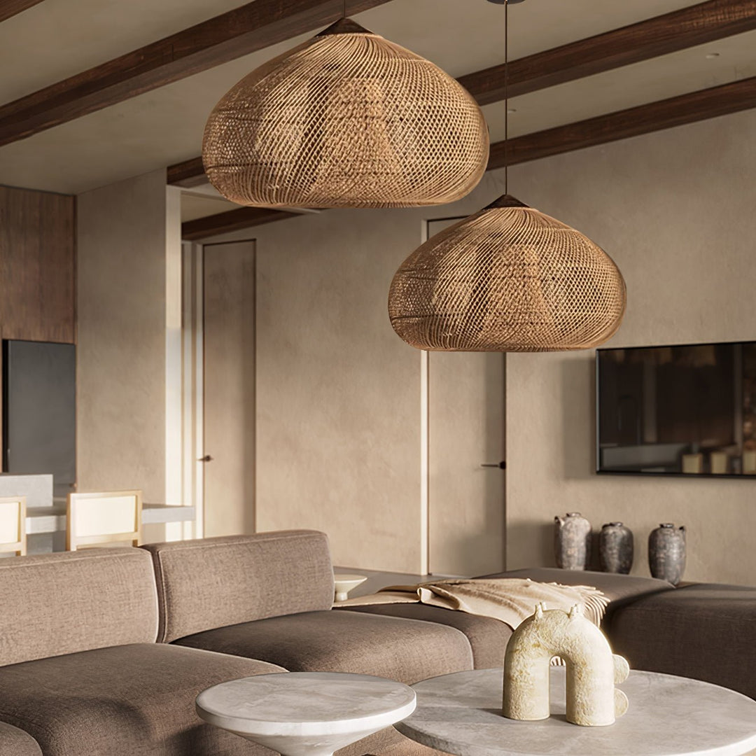 Woven Rattan Wood Plug-In Pendant Light