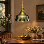 Cargar imagen en el visor de la Galería, Vintage green floral glass pendant light over a dining table