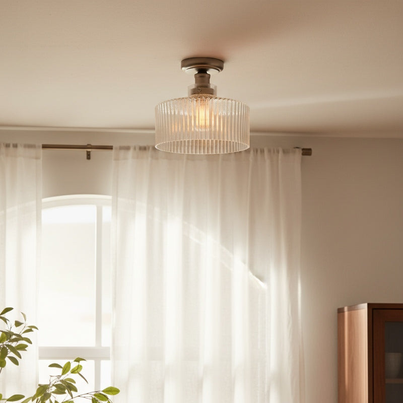 Ribora Vintage - Lámpara de Techo de Vidrio Acanalado Inspirada - Montaje Empotrado de Estilo Industrial para Interiores Modernos U05