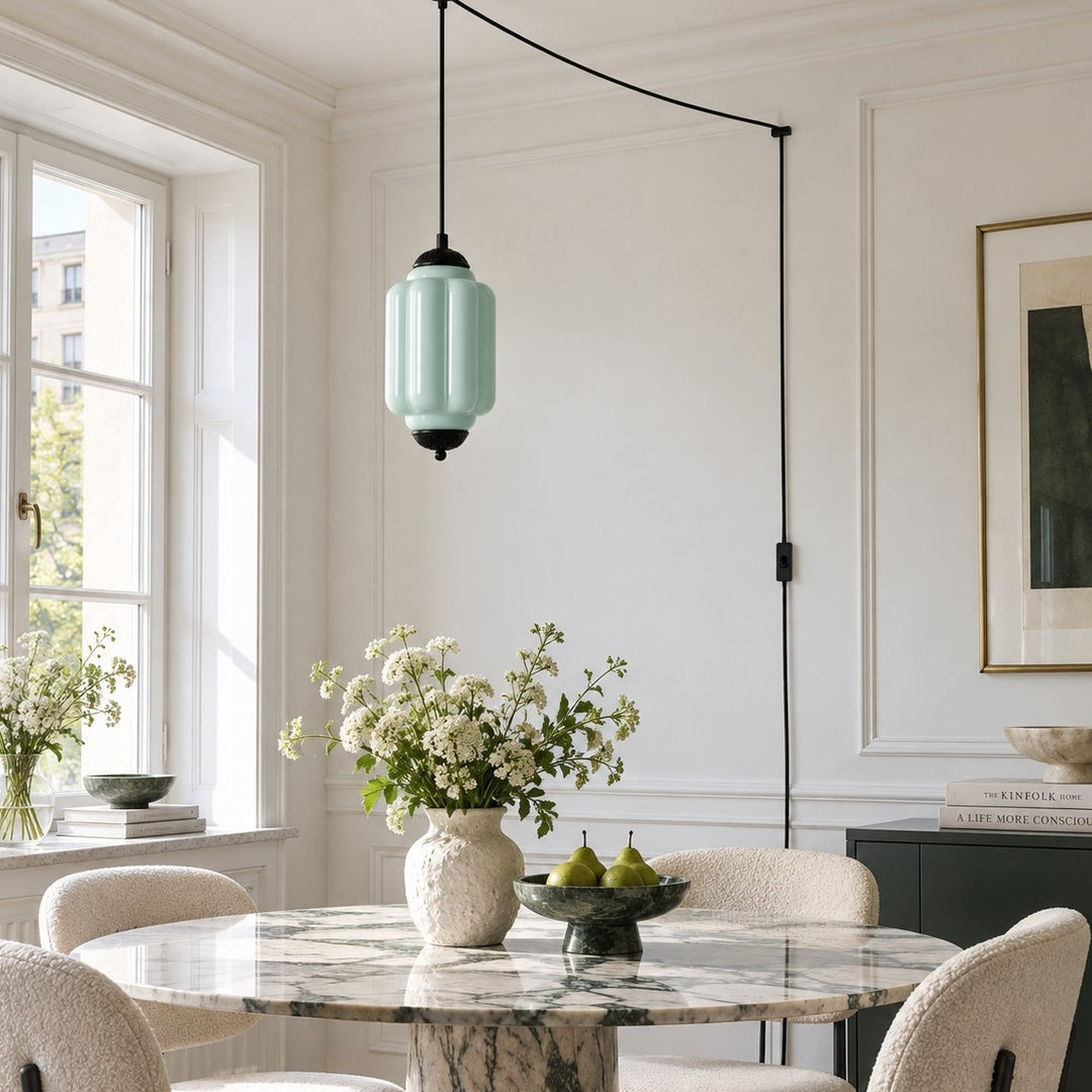 Fluted Glass Antique Brass Plug-In Pendant