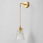 Bild in Gallery-Viewer laden, Clear glass wall light with brass arm, XW shade 15 cm diameter and 14 cm high