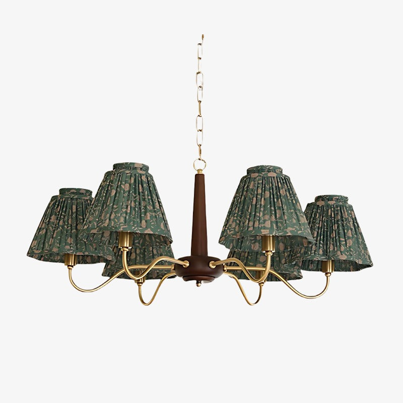 Solmire Rustic Chandelier – Wooden Mental Frame with Fabric Shades for Living Room