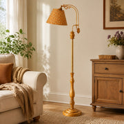 Lampadaire vintage en bois et tissu
