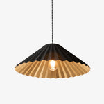Cargar imagen en el visor de la Galería, Black pleated metal dome pendant lamp with warm gold interior