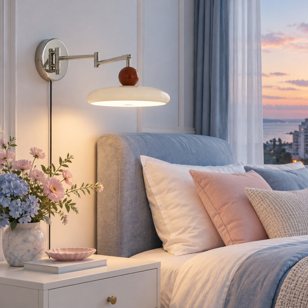 Adjustable Chrome Disc Plug-In Wall Lamp