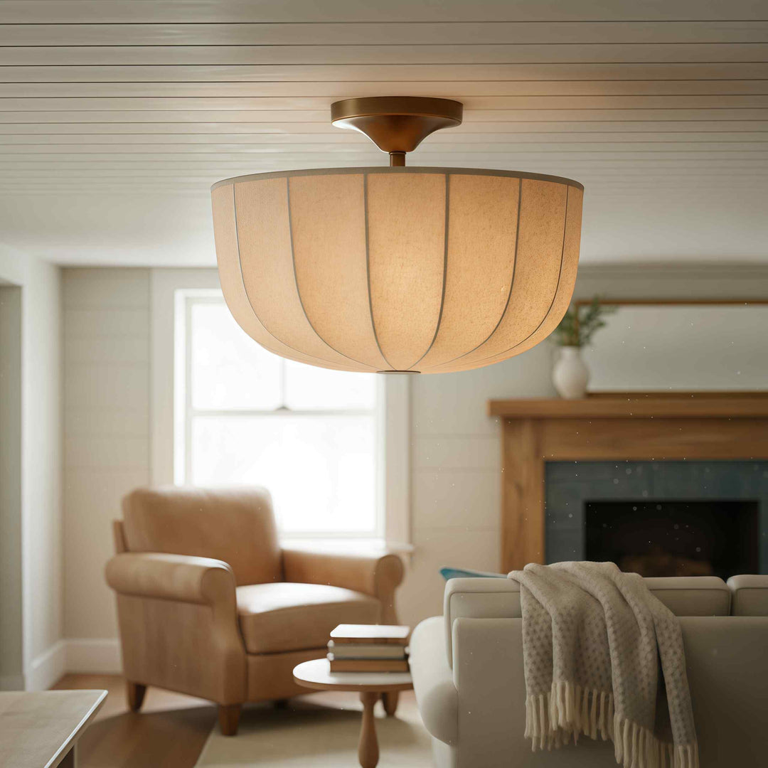 Loomis Satin Linen Flush Pendant Light – Contemporary Style Ceiling Light for Living Rooms and Entryways