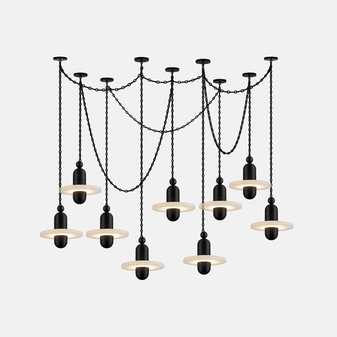 Black Metal Alabaster Chain-Hung Chandelier