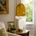 Load image into Gallery viewer, Vintage chinoiserie ceramic table lamp styled beside a living room chair