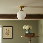 Bild in der Galerieansicht laden, Glorica Glass Mid Century Semi Flush Ceiling Light - White Opal Glass Globe Fixture
