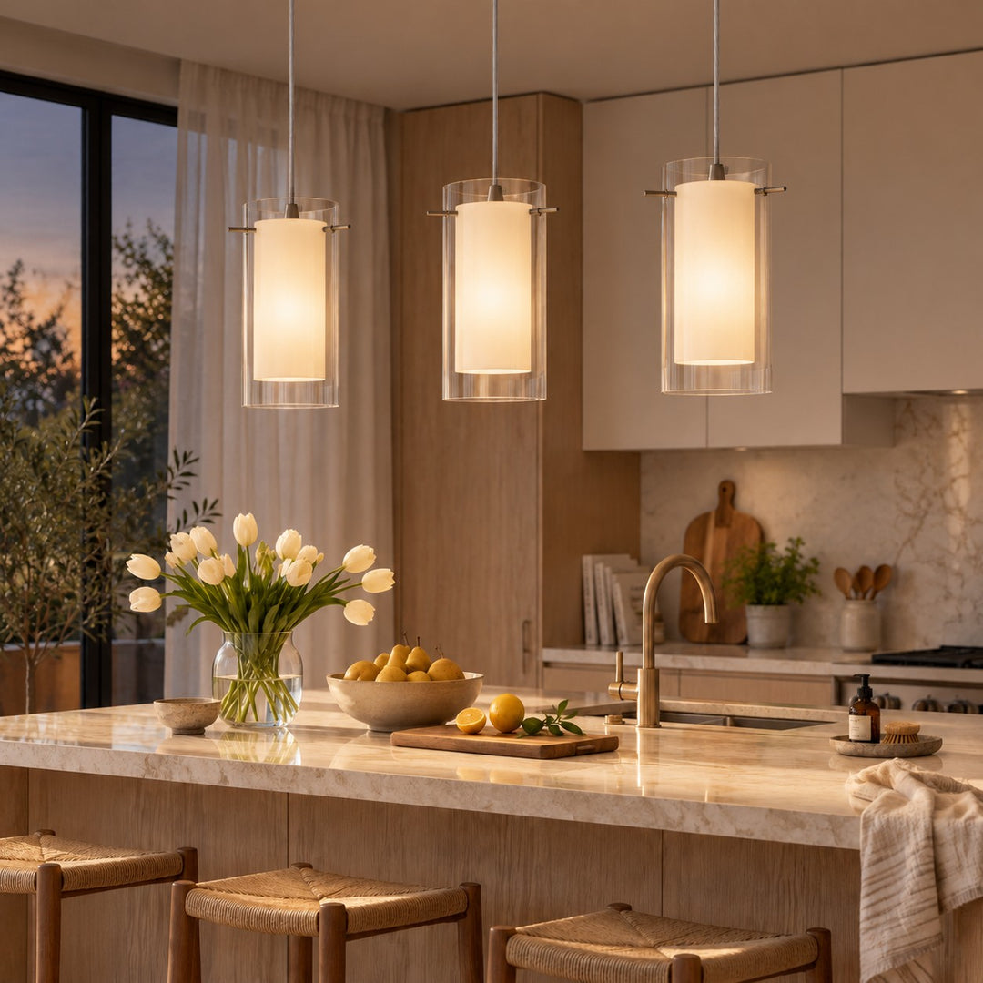 Modern Double Glass Pendant Light With Chrome Finish
